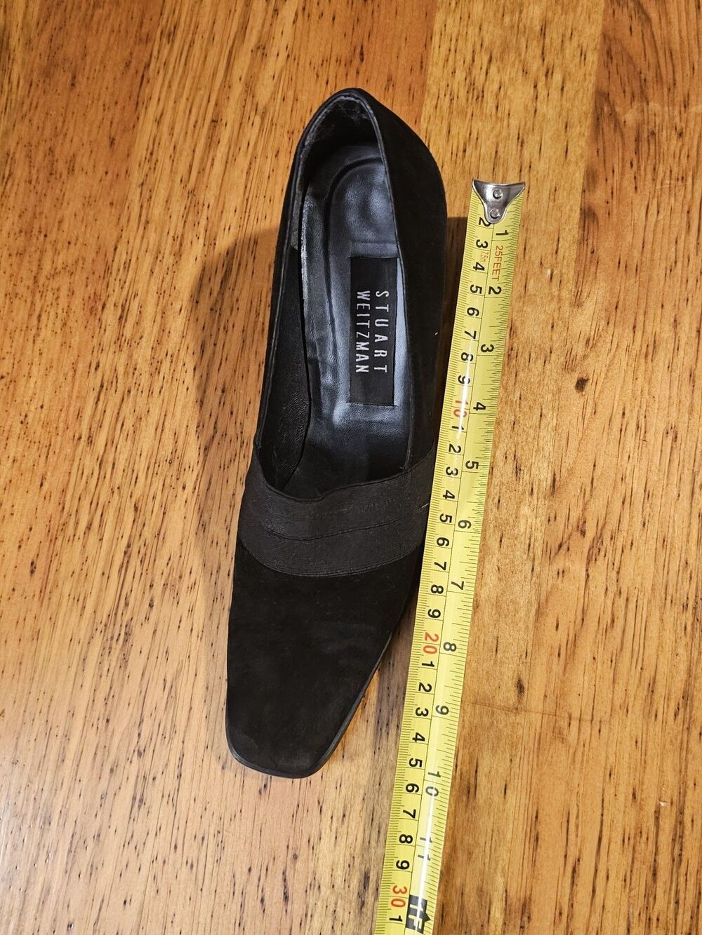 Stuart Weitzman Black Suede Block Heel Pumps Square Toe Elastic Band Size 9M VTG - Picture 7 of 10